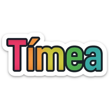 Tímea name in modern colorful gradient font with dark outline, transparent background, in the style of the sample images sticker