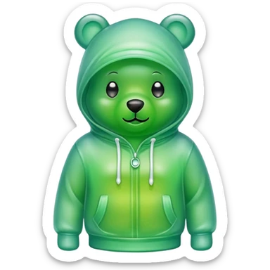 A gummy bear sticking out of a hood on a hoodie sticker