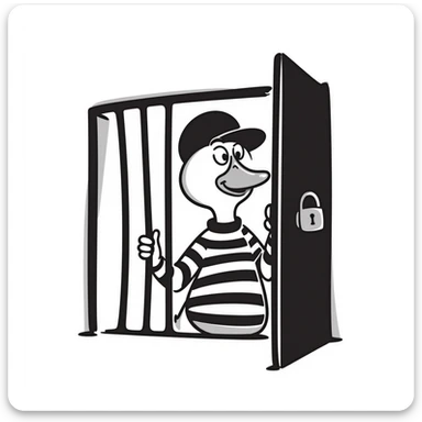 A duck thief behind bars sticker
