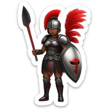 Fantasy spartan warrior female wearing detailed black armor with a red plumed helmet
 sticker