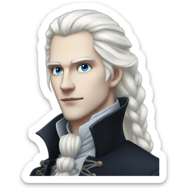 pale male victorian vampire with long white hair in a braid over his shoulder and light blue eyes sticker