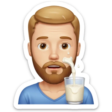 A bearded white men with milk dripping from his mouth but not holding a glass sticker