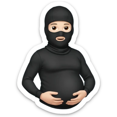 a man who is pregnant and wears a balaclava in his face and we can see his stomach who is bulging and pregnant sticker