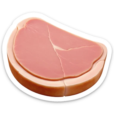 raw chicken cutlet, thin boneless slice, pale pink, smooth glossy surface, irregular shape, visible muscle grain, subtle edge variation, fresh and moist, no plate or garnish, no faces, clean 3D, soft shadows, transparent background, emoji scale sticker