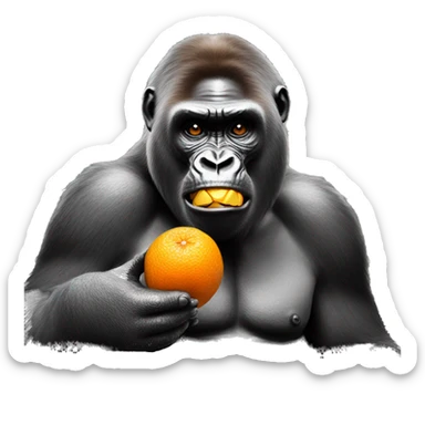 Gorilla eating an orange sticker