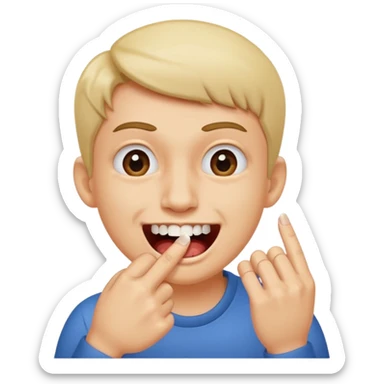 Emoji gêne et content qui mort un seule ongle Et on voit ses dents  sticker