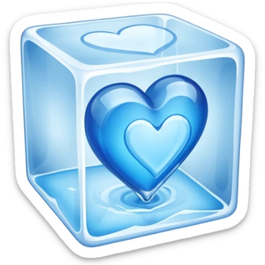 blue heart made of ice, inside an ice cube sticker