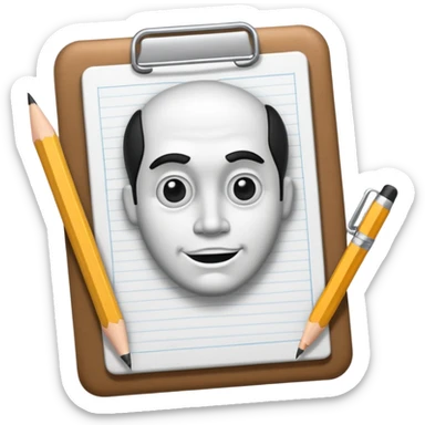 Create an icon representing the process of creating a black-and-white caricature. Include a pencil, a sketchpad with a humorous, exaggerated figure, and inking tools. Use bold lines and shading, with a transparent background. sticker