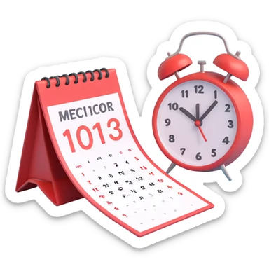 scheduled icon, 3D style, vibrant, with a calendar and clock sticker