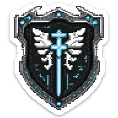 cybernetic shield with digital runes and magical power flowing sticker