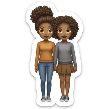 Full body, Two girls holding hands Carmel skin  one  with a curly bun and one  with curly hair sticker