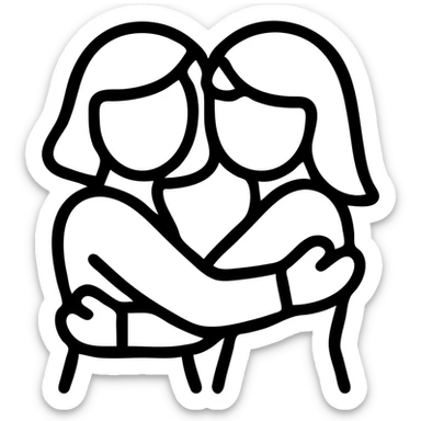 two women embracing, stylized icon, minimal details, gentle and affectionate, no explicit content sticker