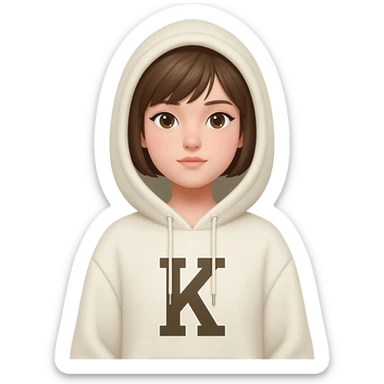 Put letter K on  off white color hoodie wearing by a girl sticker