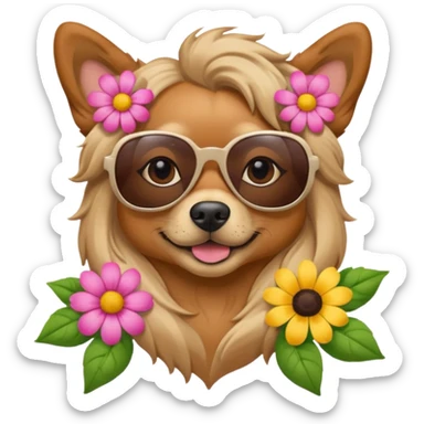 dog with sunglasses and flowers for hair  sticker