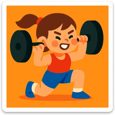 brown haired girl lifting a weight, vibrant illustration style sticker