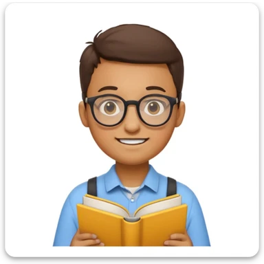 nerd emoji with big round glasses, braces, and a book, yellow background sticker
