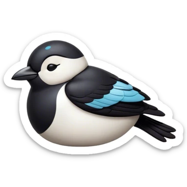 Meme-Worthy Cute Sleeping Magpie Portrait Emoji, Head resting peacefully with a contented smile, showcasing a sleek, elegant form with eyes gently closed in serene slumber and glossy, contrasting plumage, Simplified yet adorably endearing features, highly detailed, glowing with a soft, drowsy urban light, high shine, relaxed and utterly lovable, stylized with an air of playful laziness, soft glowing outline, capturing the essence of a sleeping magpie that feels destined to become the next viral icon of adorable rest! sticker