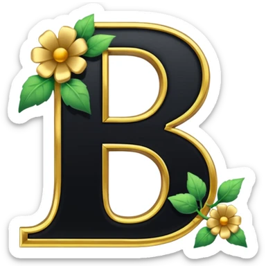 Shiny Black matching letters using both letter  and the letter B outlined with gold and a gold flowervine around the left side sticker
