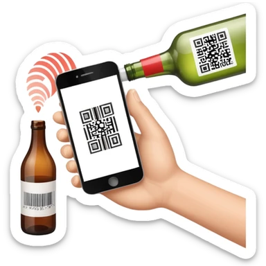 hand gripping a smartphone, phone camera pointed at a bottle with a barcode, scanning action, no text sticker