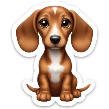 baby puppy dachshund with short hair and brown/ruby color with 3 white paws and the front left is brown with a little bit of white on the chest as well and the dog is female  sticker