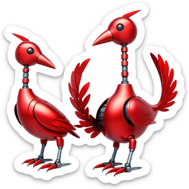 flock of three red robotic birds sticker