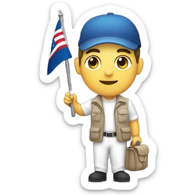 Tour guide who holding a flag, with wite skin sticker