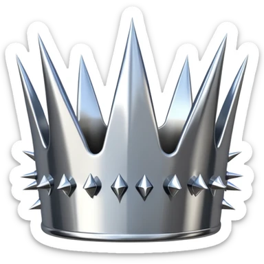 A spiked crown emoji made of silver chrome, sharp yet rounded metallic spikes, glossy reflections, aggressive luxury swag aesthetic, iOS emoji style, centered, clean white background sticker