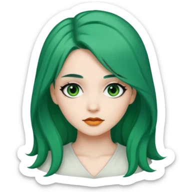 Emoji woman Emerald green hair long, fair skin, and eye black  sticker