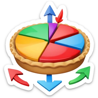 pie chart with arrows and a dollar sign sticker