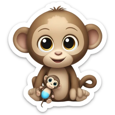 Light brown body, light blue eyes, baby monkey, jellycat stuffed animal sticker