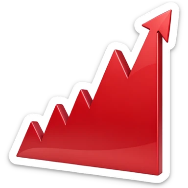 iOS-style 3D emoji: rising red chart with an upward-pointing arrow sticker