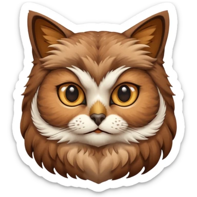 An cats head with a brown on top of the head of the cat the cats head infused with an white owls body with brown wings sticker