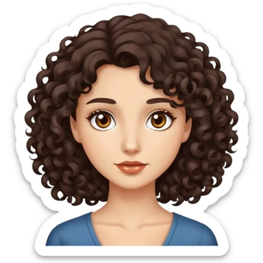 Medium length curly dark brown hair brown eyes beautiful women sticker