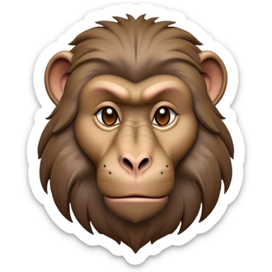 Cinematic Noble Baboon Portrait Emoji, Poised and regal, with a robust, muscular build and a richly textured Fur of earthy browns, deep-set soulful eyes with a mischievous glint, Simplified yet sharp and sophisticated features, highly detailed, glowing with a warm, dignified glow, high shine, intelligent and bold, stylized with an air of untamed urban majesty, focused and attentive, soft glowing outline, capturing the essence of a watchful and confident primate, so majestic it feels as though it could stride out of the screen with effortless authority! sticker