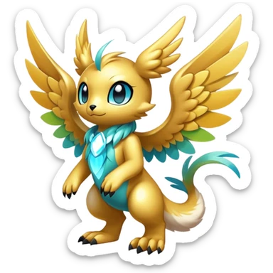 Anthro Sona Cool Edgy Cute Colorful Shy Winged Shiny Fakemon-Fantasy-Creature Full Body sticker