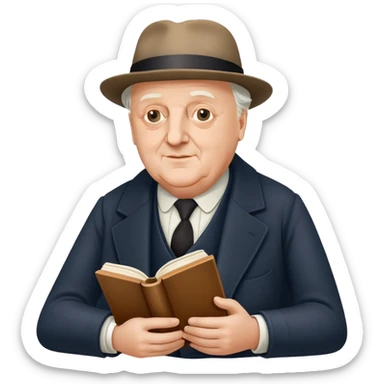 Sir John Betjeman holding a book sticker