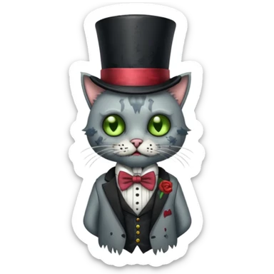 zombie cat with bow tie and top hat sticker