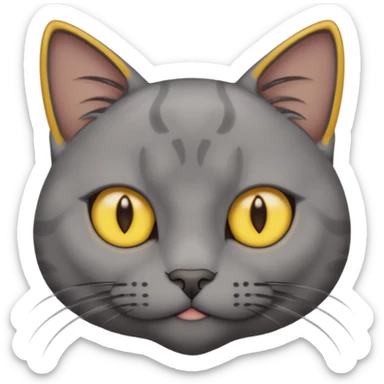 A gray cat with yellow eyes named max he is very cute and  he is a boy add text saying I made Maw an emoji sticker