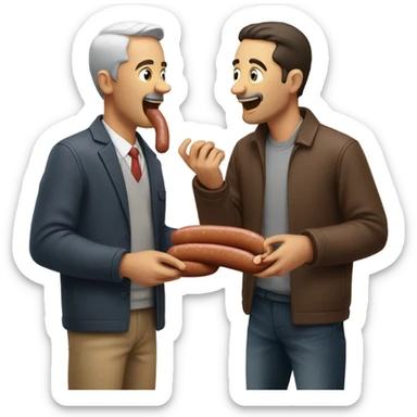 Two man eating one sausage  sticker