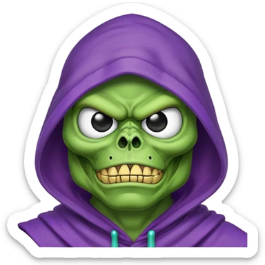 Skeletor character from He-man in purple hood, but in pepe frog style sticker