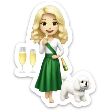 Blond Girl with a Bichon dog and Champagner sticker