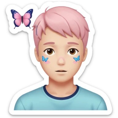 Gorgeous pastel anime style shojo man with blushing face and butterflies aesthetic trending style sticker