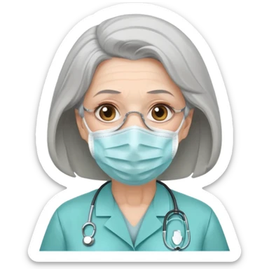 Old, female, wearing mask, solemn, nurse uniform
 sticker
