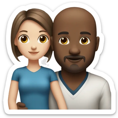 Beautiful Girl with blue eyes and long brown hair and boy with brown hair cuddling, Bald black man with goatee  sticker