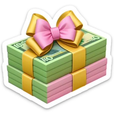 Bright Green & Golden Yellow Gradie ntAustralian $100 notes stacked together and wrapped in a girly pink bow sticker