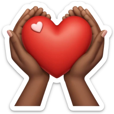 Interracial hands holding a heart  sticker
