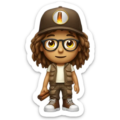 cigar young boy with long hair and cap and Cargo have a cigar smoke CBD pants and have glasses sticker