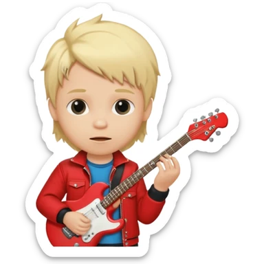 guitar rock player, baby head, red jacket sticker