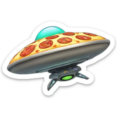 Flying saucer with pizza planet decals sticker