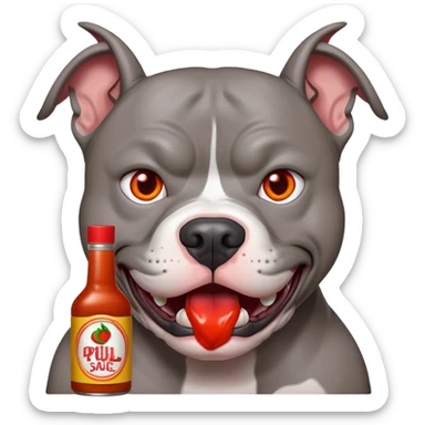 Grey pitbull with hot sauce  on its face  sticker